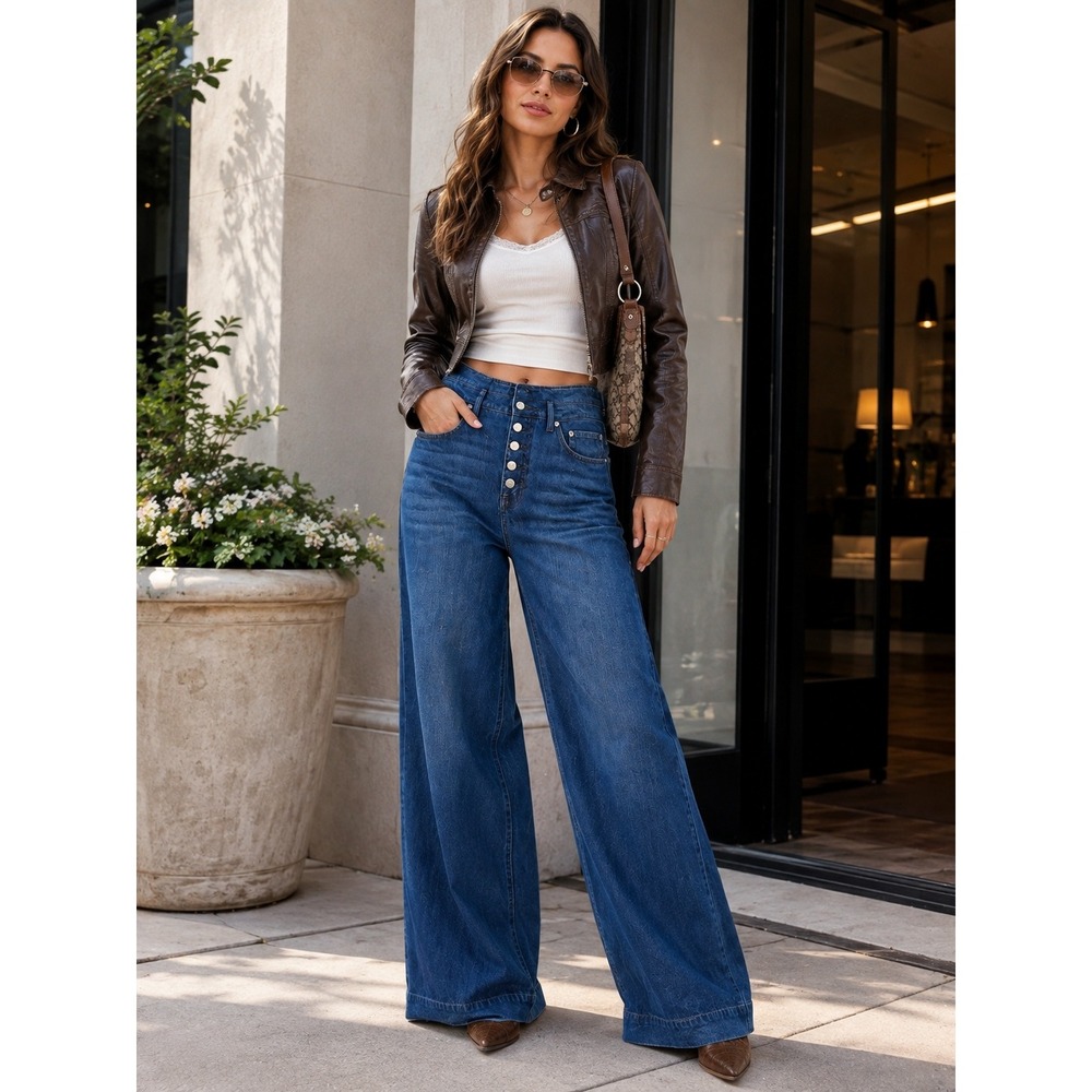 Lauren Ralph Lauren Jeans Size 6 Wide Leg Button Fly Relaxed Preppy Capsule Y2K